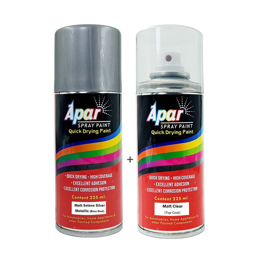 APAR Automotive Spray Paint Matt Selene Silver Metallic (RC Colour Name)+ MC Compatible for Honda Activa -225 ml (Pack of 2-Pcs)