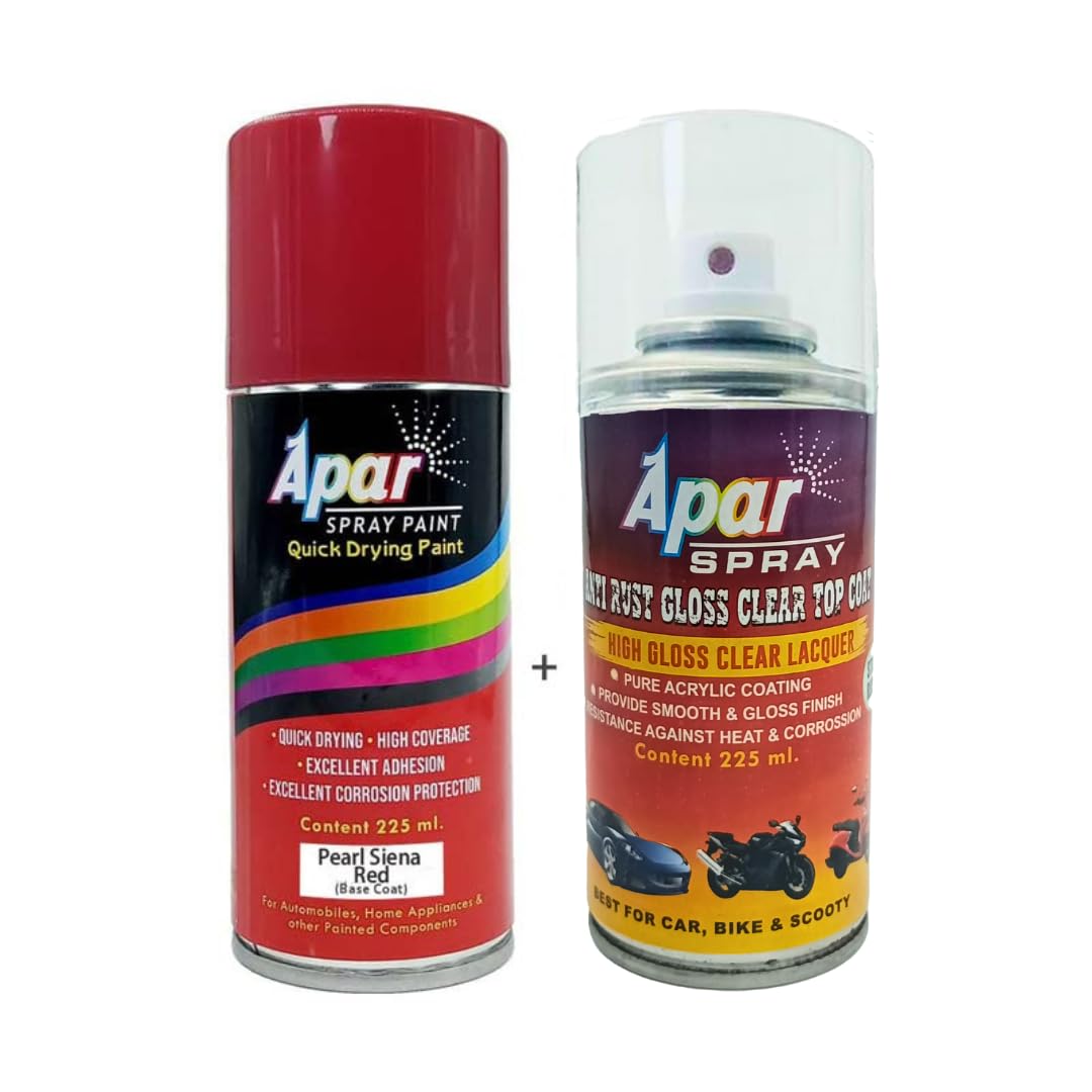 APAR Automotive Spray Paint Pearl Siena Red (RC Colour Name)+ GC, Compatible for Honda Bike -225 ml (Pack of 2-Pcs)