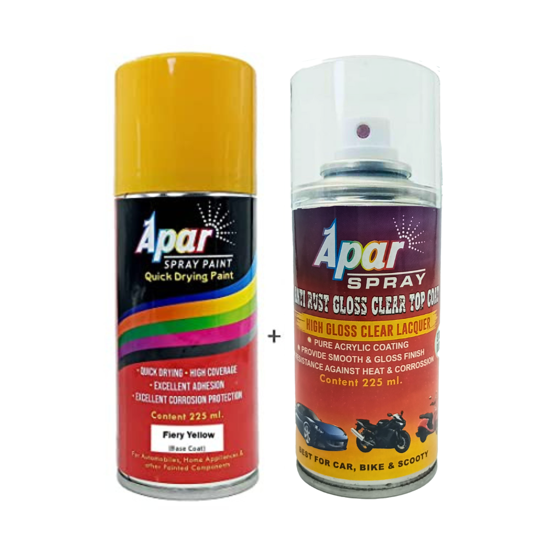 APAR Automotive Spray Paint Fiery Yellow (RC Colour Name) + GC Compatible for Maruti Cars -225 ml (Pack of 2-Pcs)