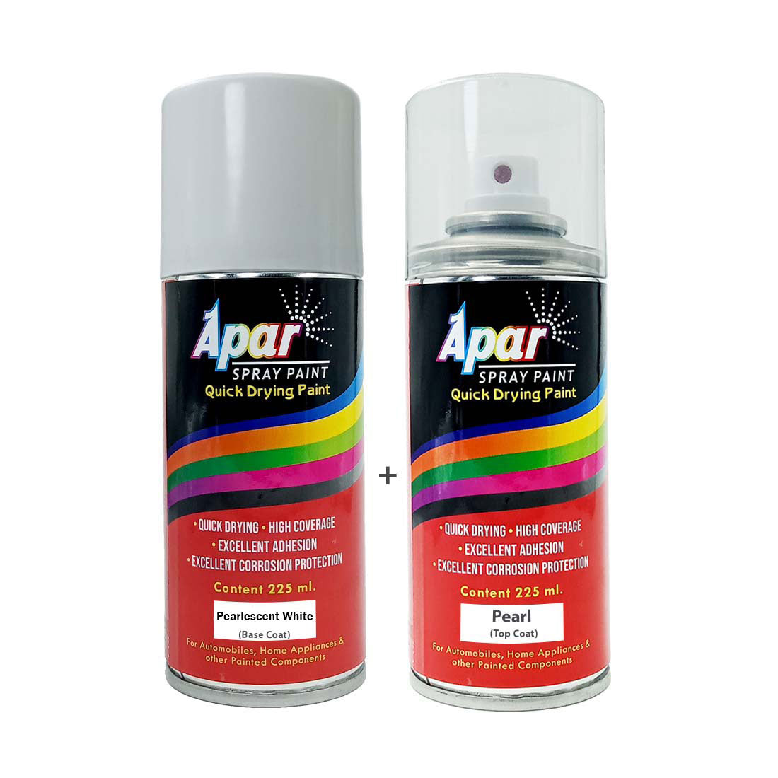 APAR Automotive Spray Paint Pearlescent White (RC Colour Name) + PC Compatible for Tata Cars -225 ml (Pack of 2-Pcs)