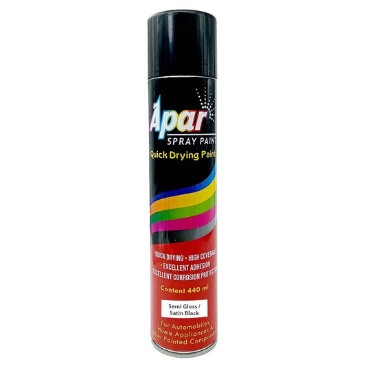 Apar Spray Paint Can Semi Gloss / Satin Black(Code-012) - 440 ml, For JCB, Industrial Powder coatings, Liquid paintings, Electrical Panels etc.