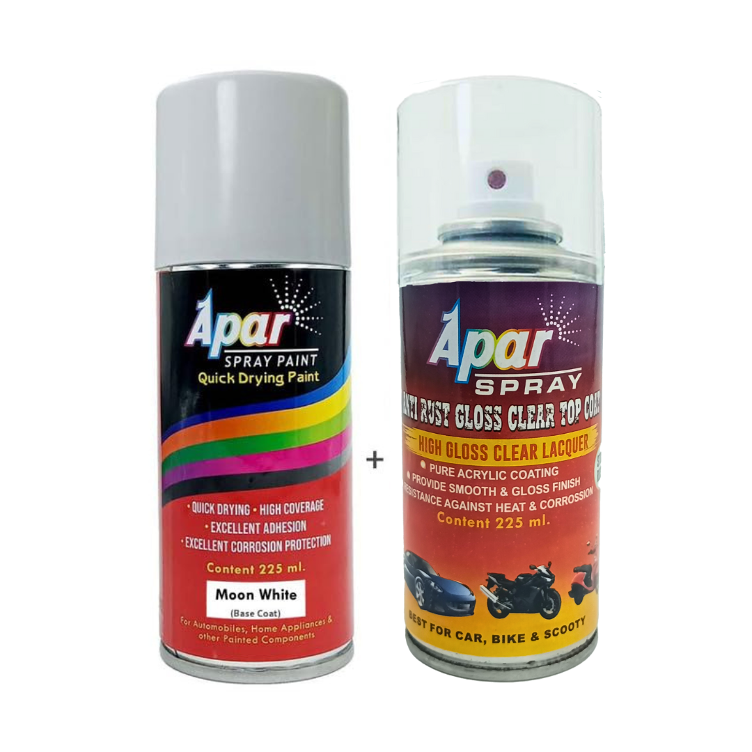 APAR Automotive Spray Paint Moon White (RC Colour Name) + GC, Compatible for Skoda Superb, Kamiq and Kodiaq Cars -225 ml (Pack of 2-Pcs)