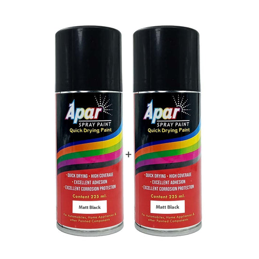 APAR Automotive Spray Paint Can Matte Black - 225 ml (Pack of 2 Pcs), For Bicycle, Bike, Cars, Tractor, Home, Art & Craft, Wood and Metal Furnitures Painting