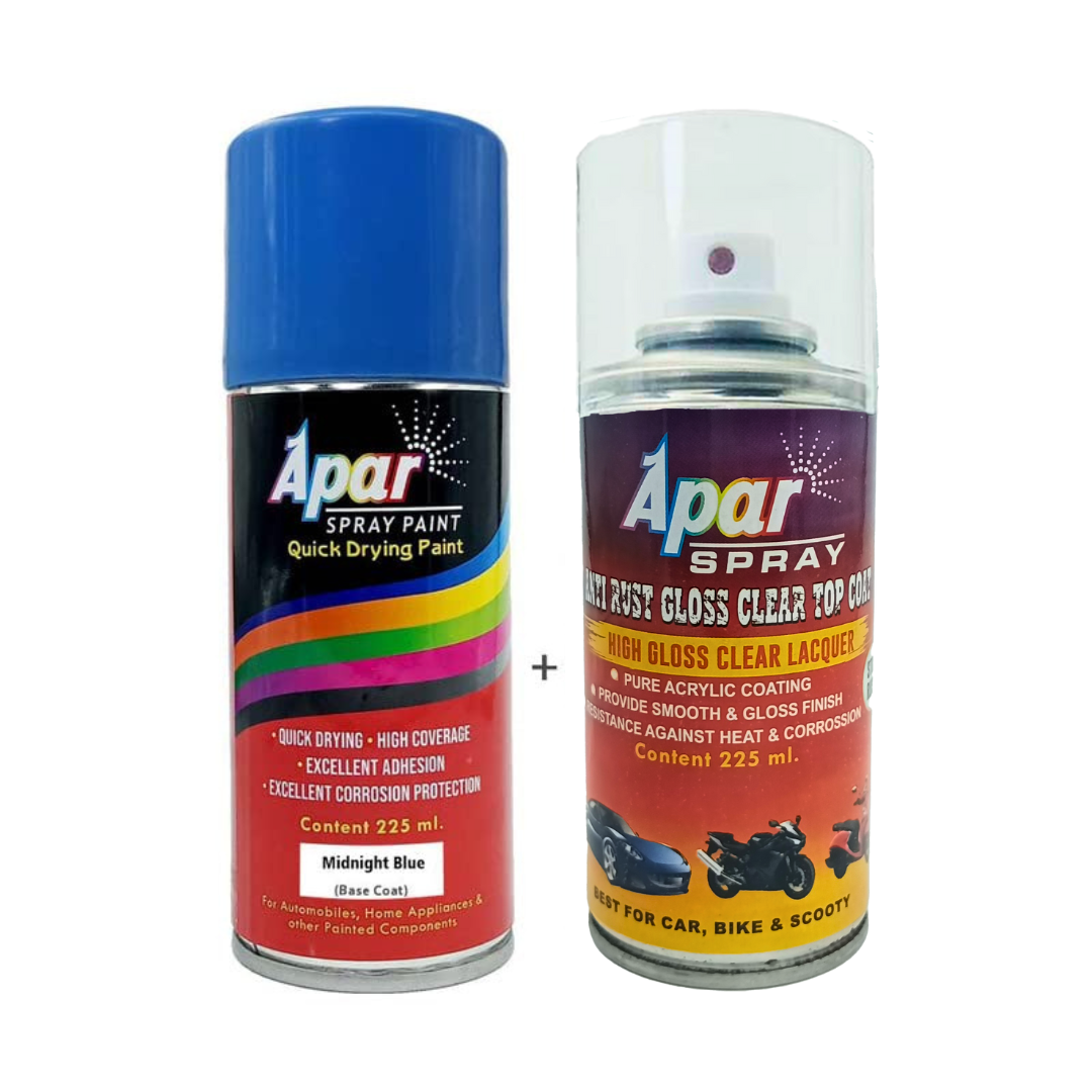 APAR Automotive Spray Paint Midnight Blue (RC Colour Name) + GC Compatible for Maruti Swift, WAGNO R-225 ml (Pack of 2-Pcs)