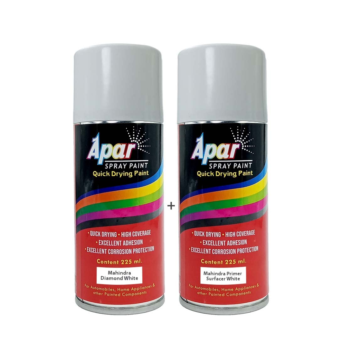 APAR Spray paint Primer Surfacer White -225 ml Pack of 2-Pcs, For Car, Bike, Scooty, Cycle, Wood, Plastics and Metal Items, Furnitures and industrial parts