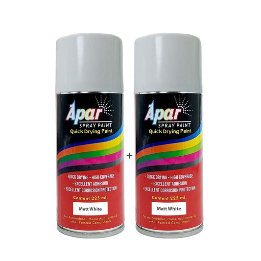 APAR Spray Paint Can MATT WHITE -225 ml (Pack of 2-pcs), For Bike, Cars, Furnitures, art and craft Paint work