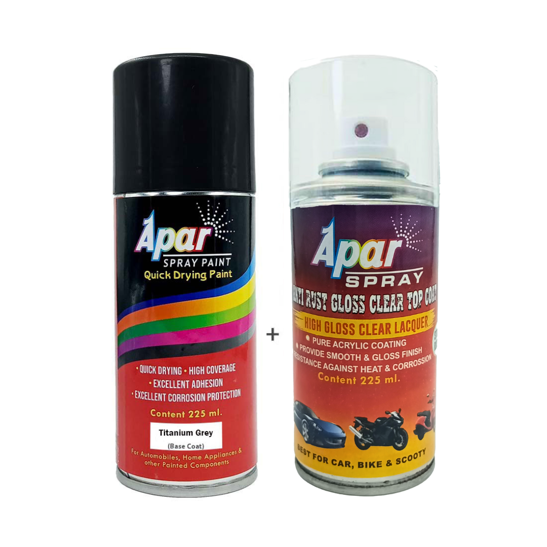 APAR Automotive Spray Paint Titanium Grey (RC Colour Name) + GC, Compatible for Tata Tiago, Tigor -225 ml Set of 2-Pcs