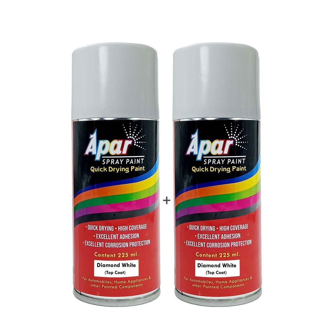 APAR Automotive Spray Paint Diamond White (RC Colour Name) Compatible for Ford EcoSport, Endeavour, Freestyle, Fiesta, Ikon and Classic Cars-225 ml (Pack of 2-Pcs)