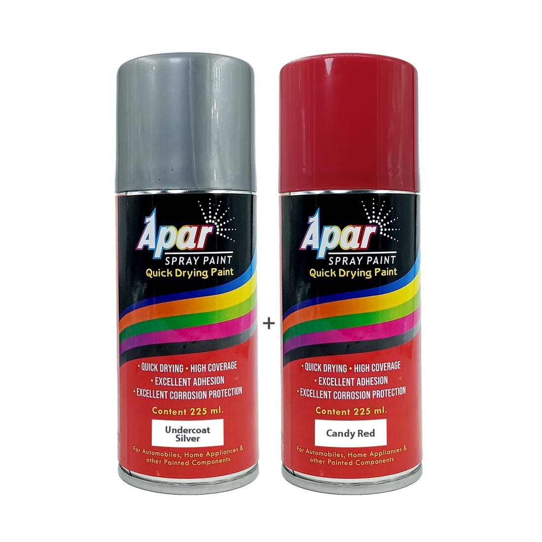 APAR Touch Up Spray Paint SILVER-225 ml and CANDY CHERRY RED - 225 ml, For Cars, Bikes, E-Rickshaw, Metal, wood, plastics parts