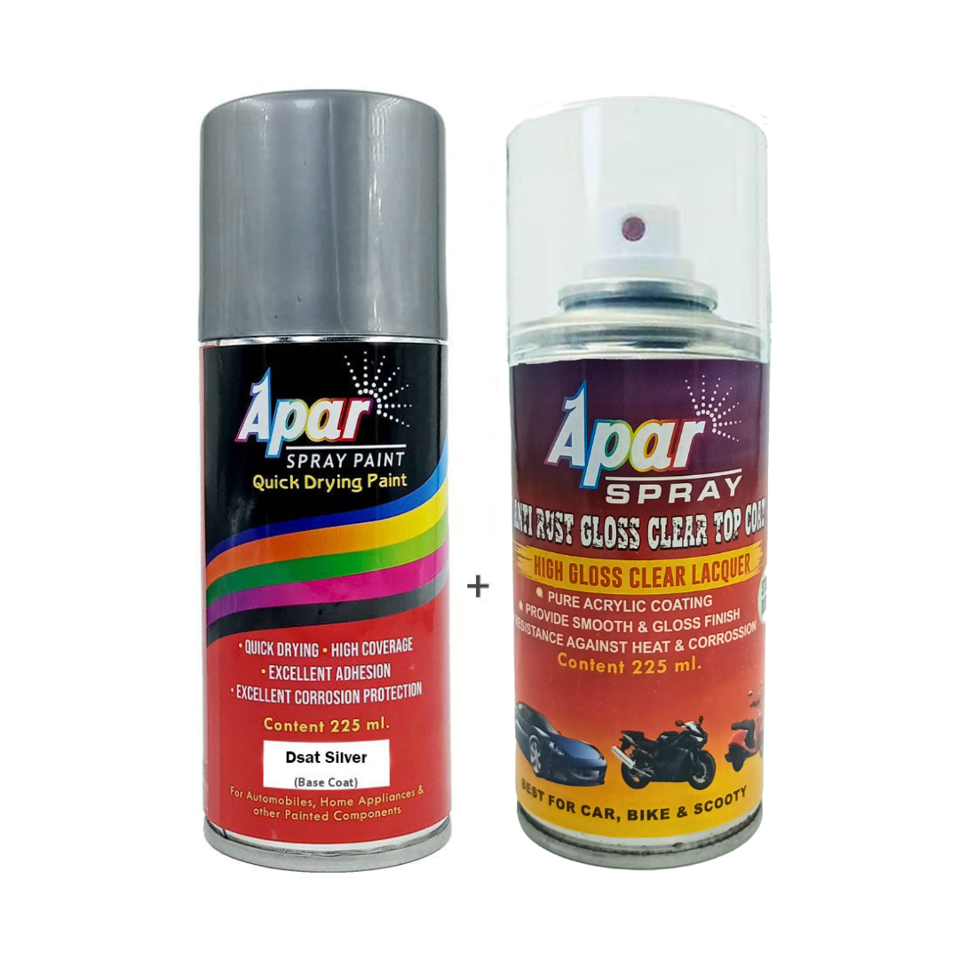 APAR Automotive Spray Paint Dsat Silver (RC Colour Name) + GC Compatible for Mahindra Bolero, Scorpio Classic, E Verito and XUV300 Cars -225 ml (Pack of 2-Pcs)