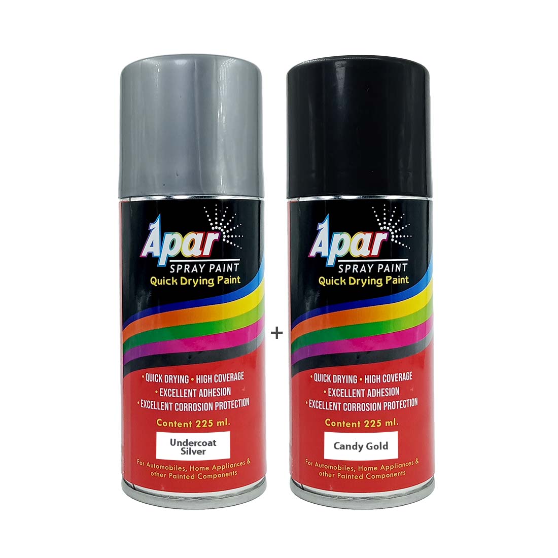 APAR Touch Up Spray Paint SILVER - 225 ml and CANDY GOLD - 225 ml Quick Dry Ready to Use Multipurpose Automotive Acrylic High Gloss Aerosol Spray Paint …