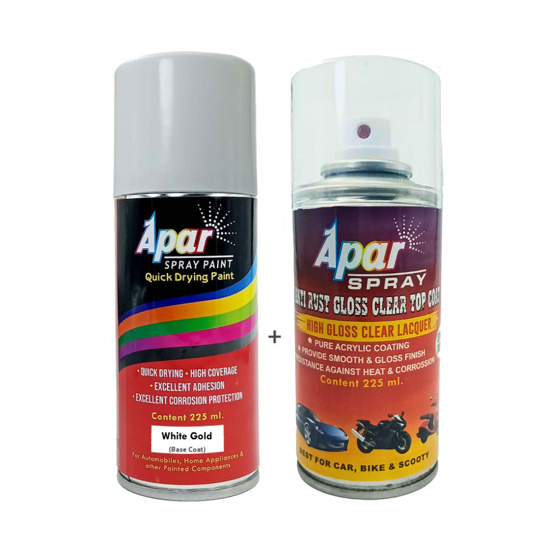 APAR Automotive Spray Paint White Gold (RC Colour Name) + GC, Compatible for Ford Figo, Aspire and Freestyle Cars -225 ml (Pack of 2-Pcs)