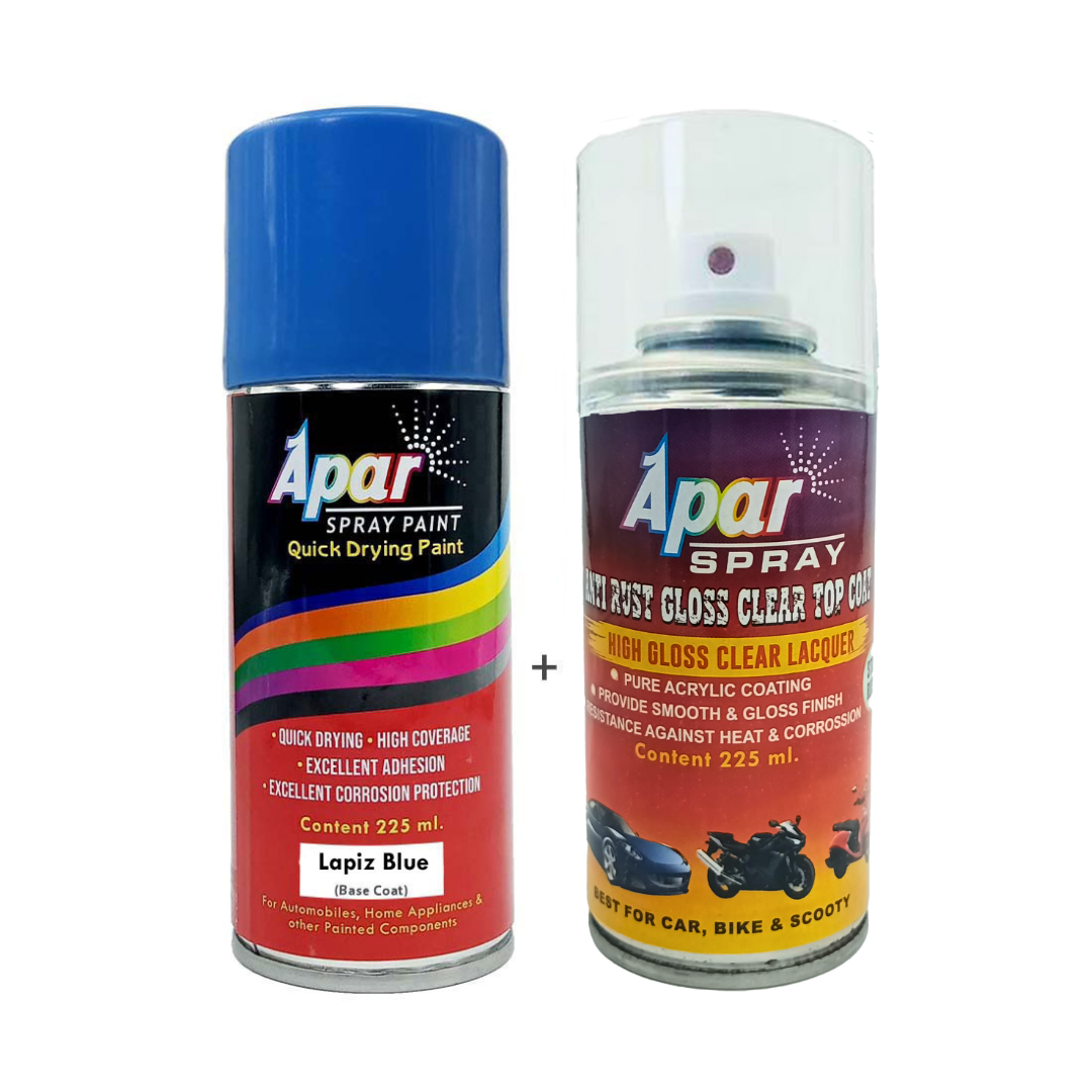 APAR Automotive Spray Paint Lapiz Blue (RC Colour Name) + GC, Compatible for Volkswagen Polo and Vento Cars -225 ml (Pack of 2-Pcs)