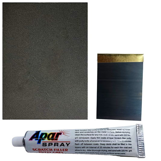 APAR Scratch Filler Putty Tube Grey (50 gms),1 Putty Knife and 320 Grit Sandpaper to Fill Scratches and Dent on Car, Bike, etc.