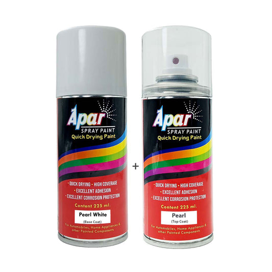 APAR Automotive Spray Paint Pearl White (RC Colour Name) + PC, Compatible for NSN. Kicks, Terrano and Magnite Cars -225 ml (Pack of 2-Pcs)