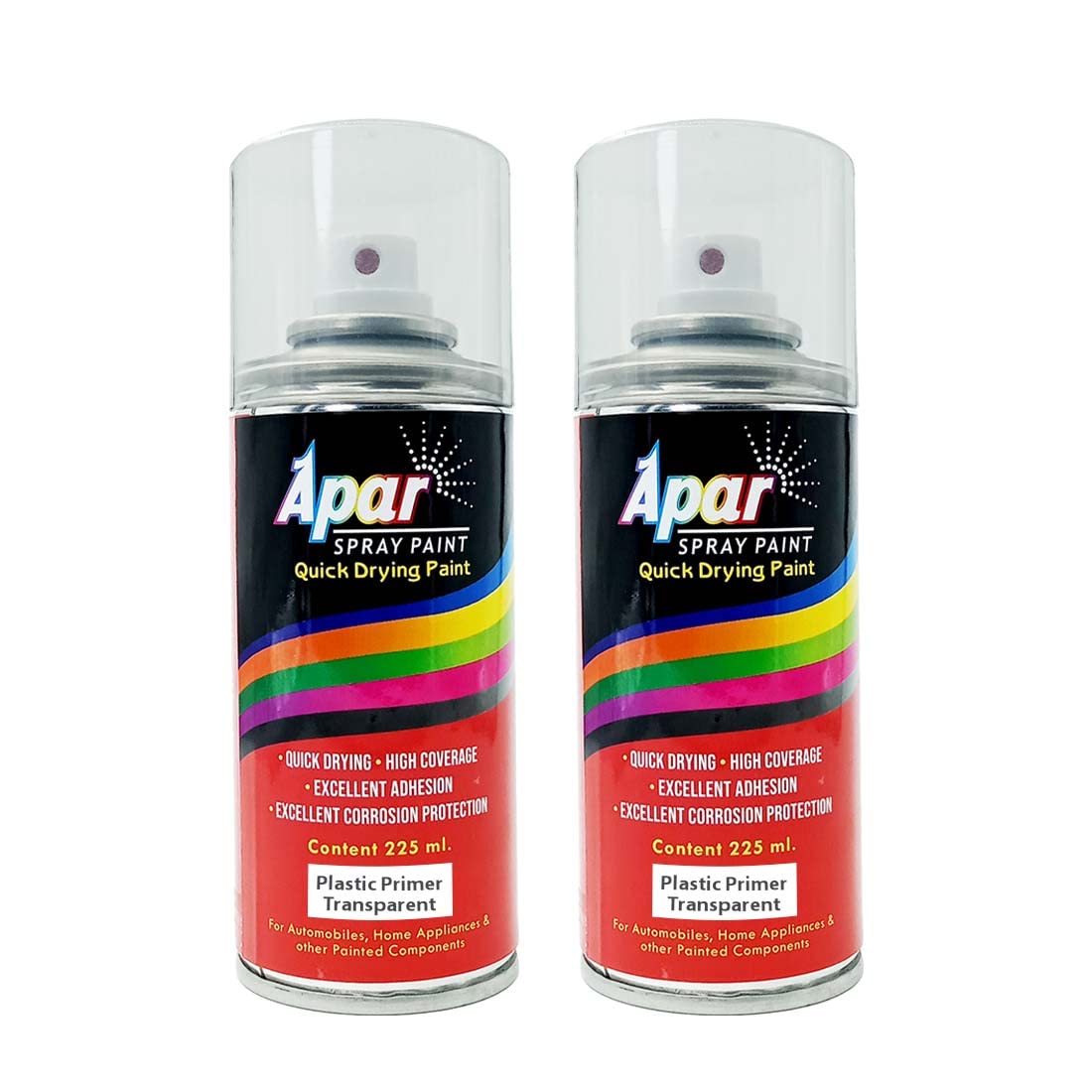 APAR Spray Paint Plastic Primer Transperent To promote Adhesion on multiplastic surfaces Like helmet bumper and other automotive acrylic & fiber parts 225 ml Pack of 2