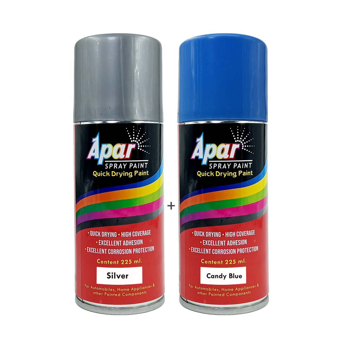 APAR Touch Up Spray Paint SILVER - 225 ml and CANDY  BLUE - 225 ml Quick Dry Ready to Use Multipurpose Automotive Acrylic High Gloss Aerosol Spray Paint …