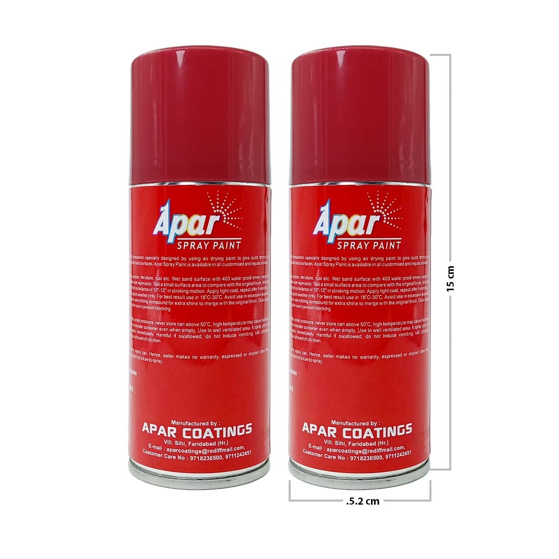 APAR Touch Up Spray Paint CANDY CHERRY RED - 225 ml (Pack of 2-pcs) For Tata-Flame Red, Hyundai-Fiery Red, Honda-Radiant red and Maruti Cars, Bikes and E-Rickshaw.