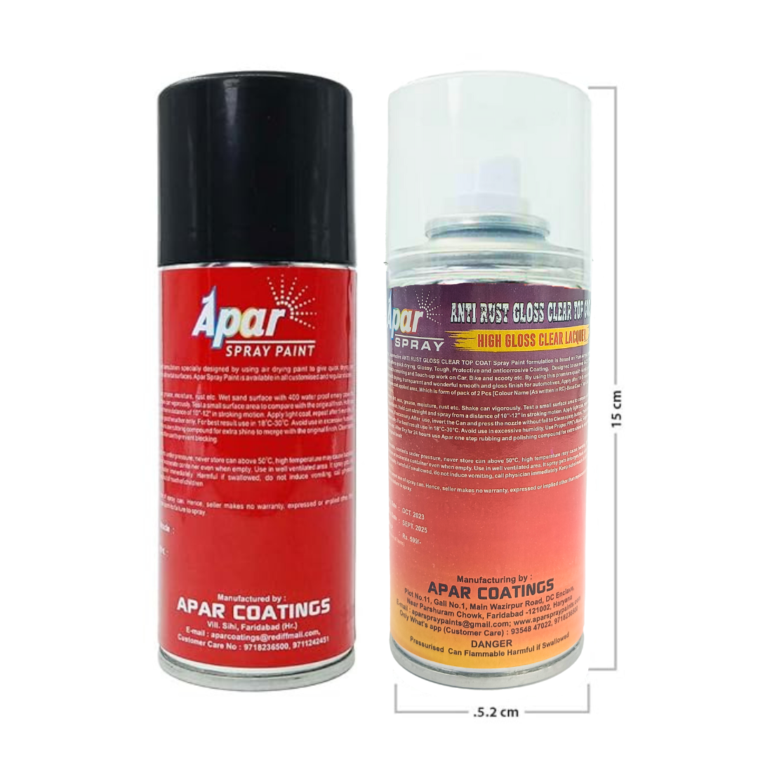 APAR Automotive Spray Paint Atlas Black (RC Colour Name) + GC, Compatible for Tata Nexon -225 ml Set of 2-Pcs