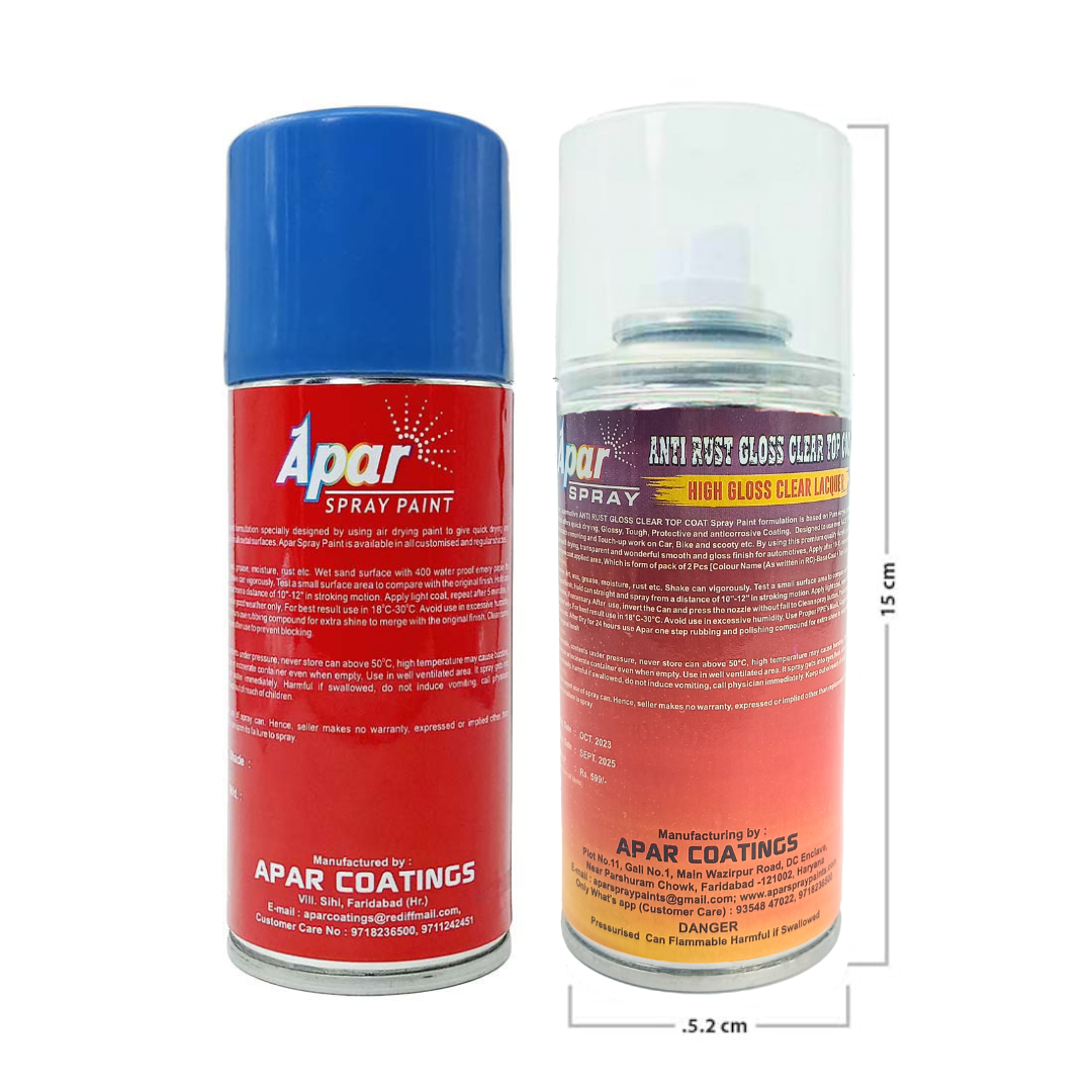 APAR Automotive Spray Paint Deep Impact Blue (RC Colour Name) + GC, Compatible for Ford Figo and Aspire Cars -225 ml (Pack of 2-Pcs)