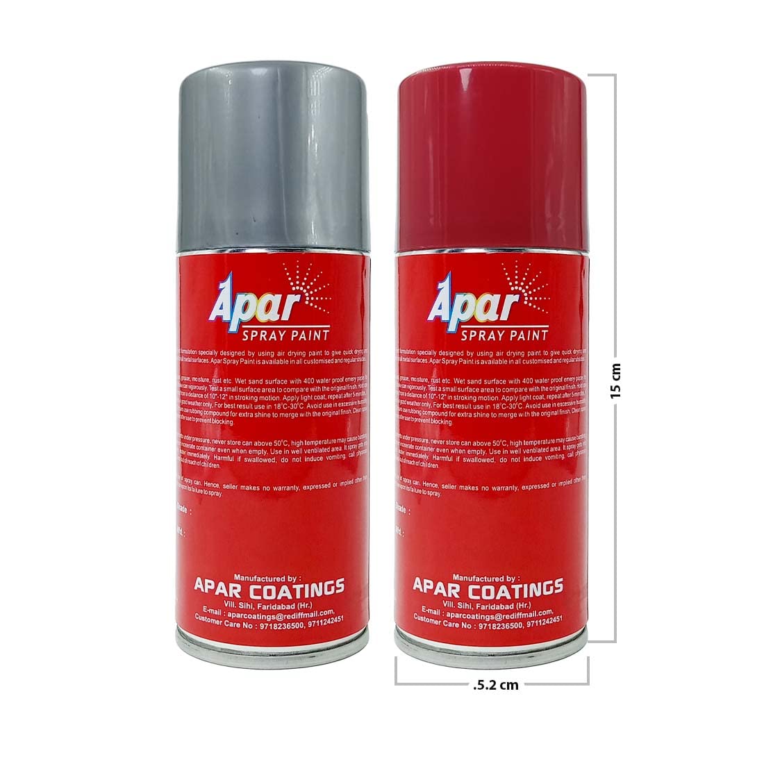 APAR Touch Up Spray Paint SILVER-225 ml and CANDY CHERRY RED - 225 ml, For Cars, Bikes, E-Rickshaw, Metal, wood, plastics parts