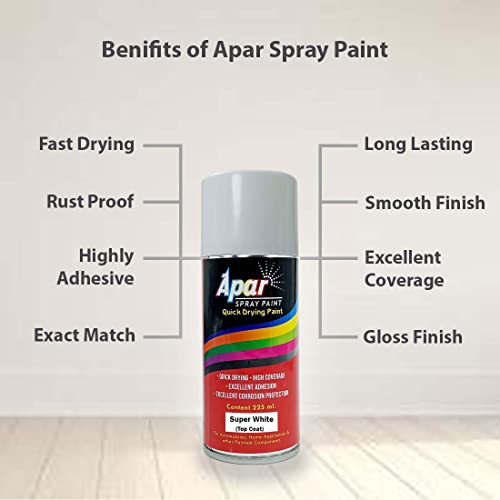 APAR Automotive Spray Paint Super White (RC Colour Name) Compatible for Toyota Cars -225 ml (Pack of 2-Pcs)