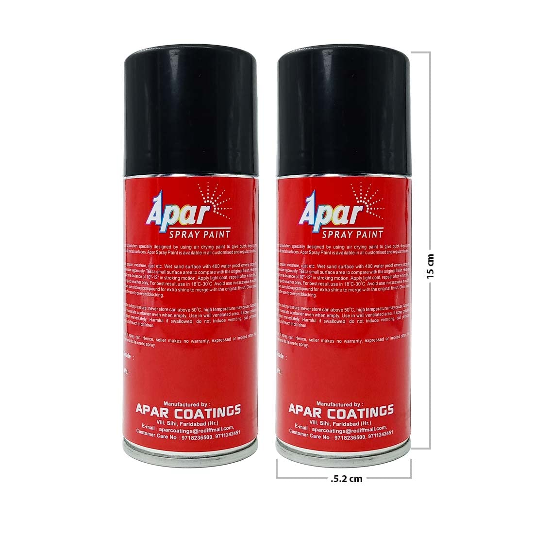 APAR Spray Paint Can GLOSS BLACK -225 ml (Pack of 2-Pcs), For Bike, Cars, Art and craft Painting