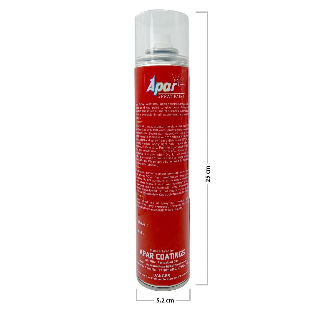 APAR Spray Paint Can GLOSS CLEAR -440 ml, For Bike, Cars, Furnitures, art and craft Paint work