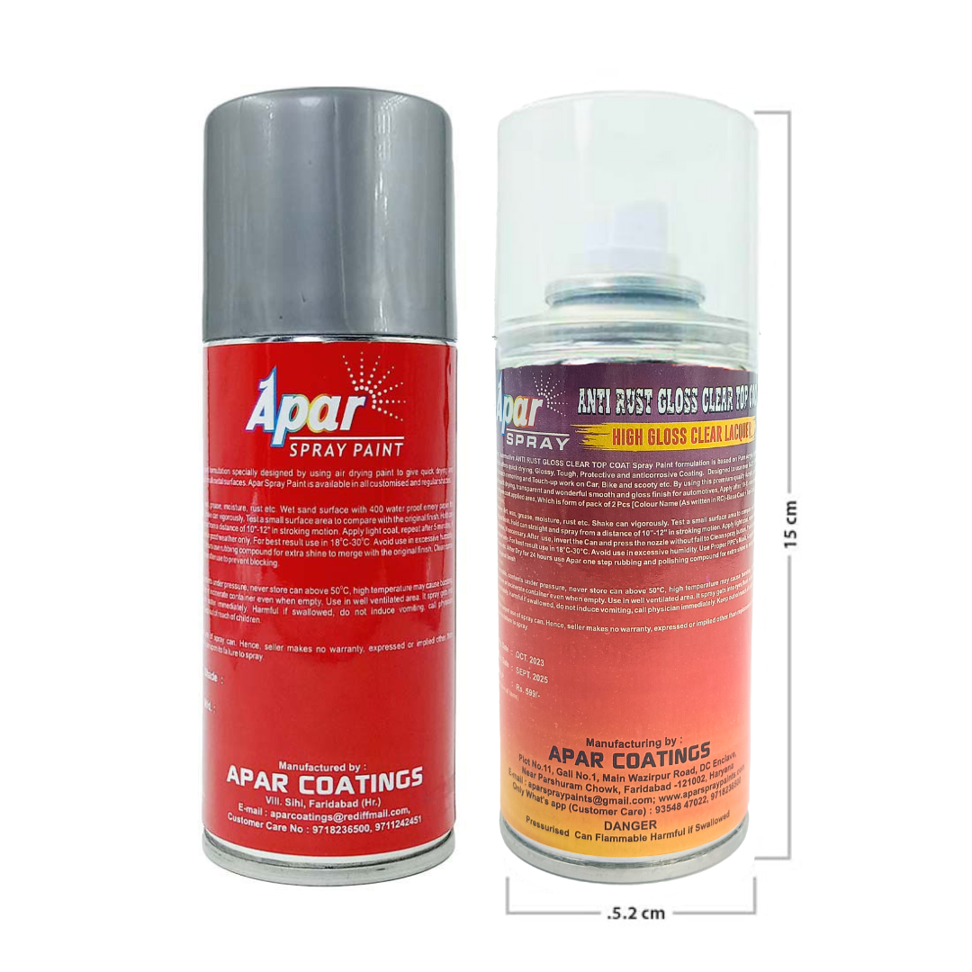 APAR Automotive spray paint Tungsten Silver (RC colour name) + GC Compatible for Tata Tiago -225 ml (Pack of 2-Pcs)