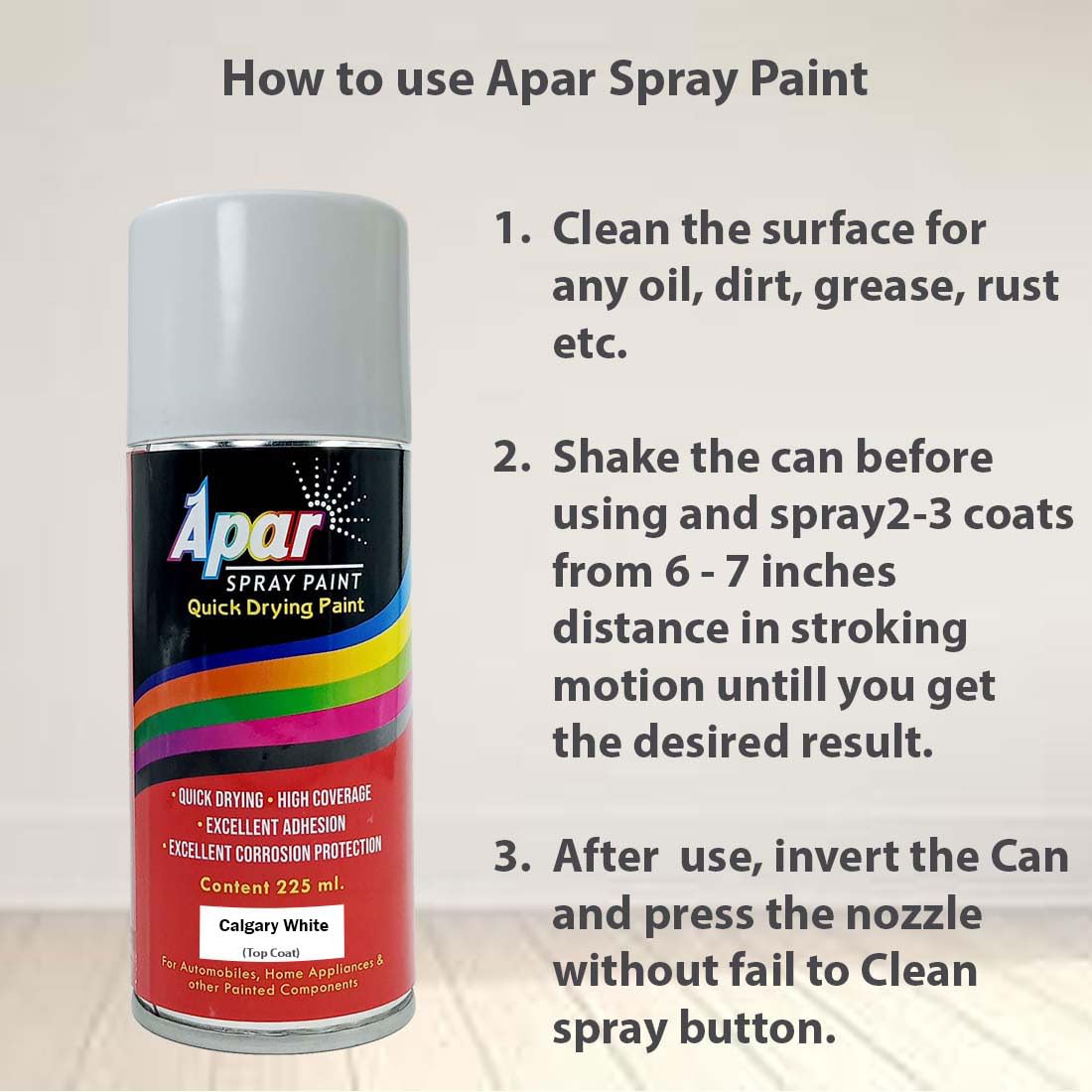 APAR Automotive Spray Paint Calgary White (RC Colour Name) Compatible for Tata Nexon -225 ml (Pack of 1-Pcs)