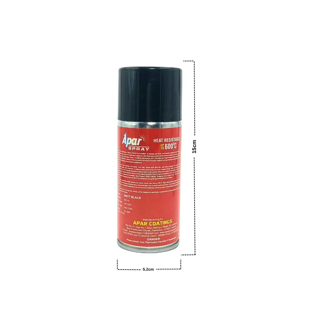 APAR Spray Paint Heat Resistant Matt Black 600°C -225 ml, For High Heat Surface Like silencer, boiler,chimneys etc.