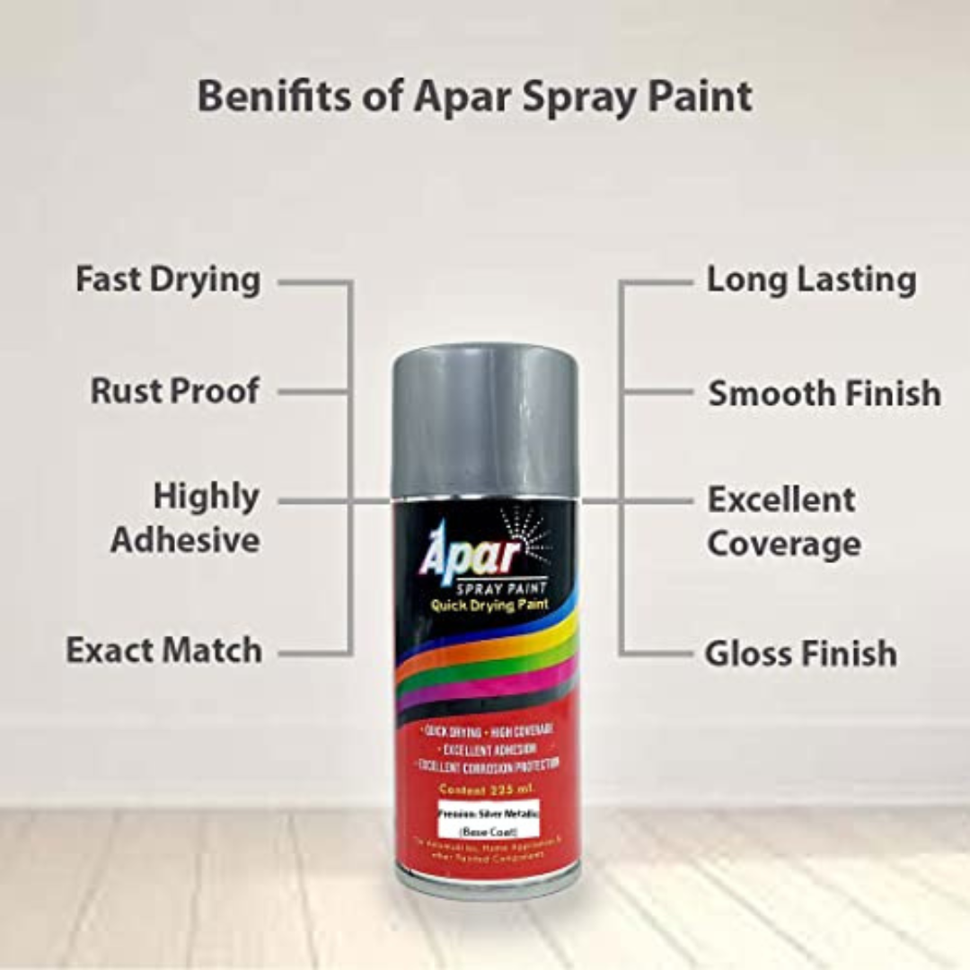 APAR Automotive Spray Paint Premium Silver Metallic (RC Colour Name) +GC Compatible for Maruti Cars -225 ml (Pack of 2-Pcs)