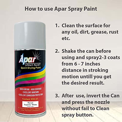 APAR Automotive Spray Paint Superior White (RC Colour Name) Compatible for Maruti Cars -225 ml (Pack of 1-Pcs)