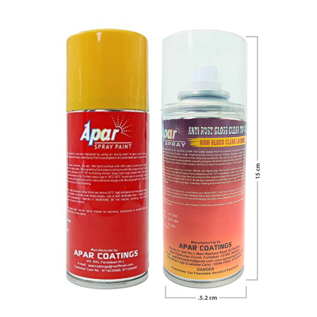 APAR Automotive Spray Paint Fiery Yellow (RC Colour Name) + GC Compatible for Maruti Cars -225 ml (Pack of 2-Pcs)