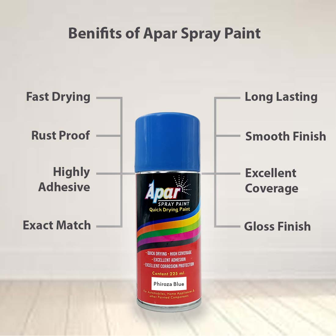 APAR Spray Paint Can PHIROJA BLUE-225 ml (Pack of 2-pcs), For Home, Wood, Metal, Furnitures, Art and craft Painting