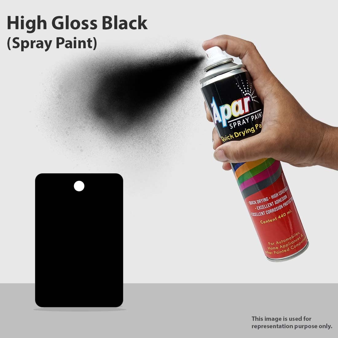 APAR Spray Paint Can High GLOSS BLACK -440 ml, For Bike, Cars, Home, Furnitures Art and craft Painting