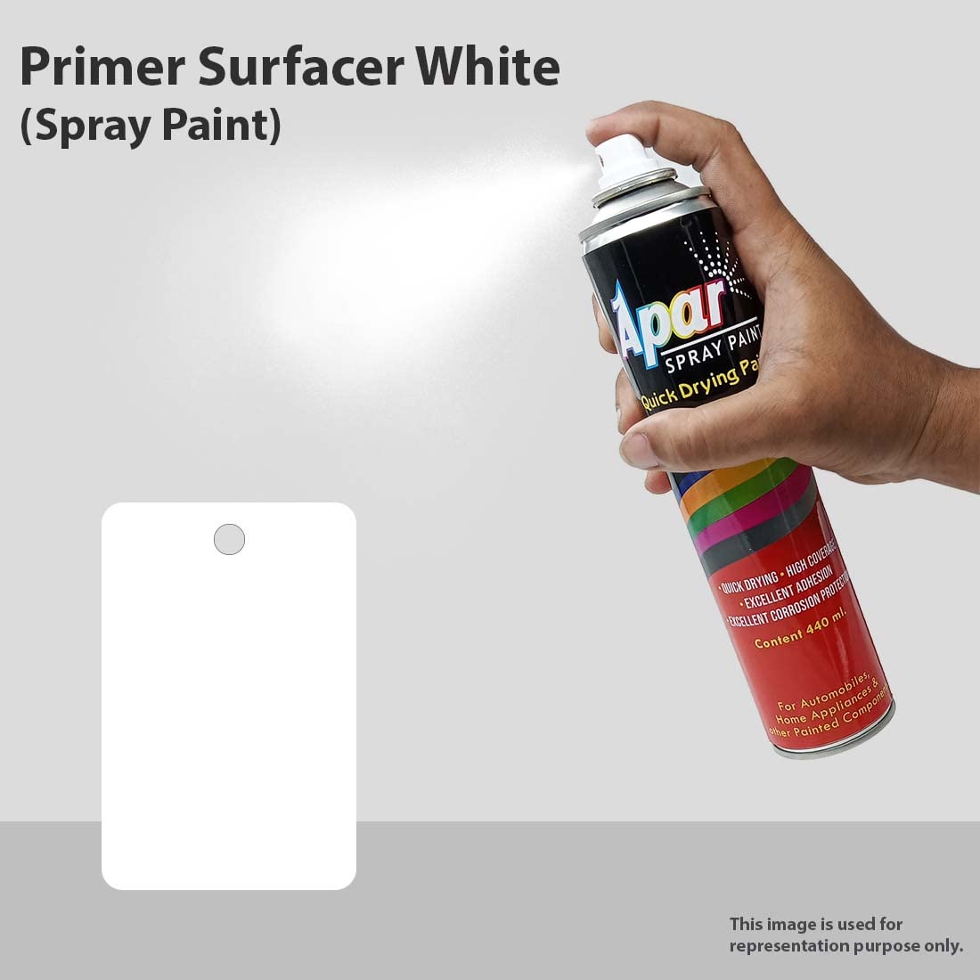 APAR Spray paint Primer Surfacer White -440 ml, For Car, Bike,Scooty, Cycle, Wood, Plastics and Metal Items, Furnitures and industrial parts