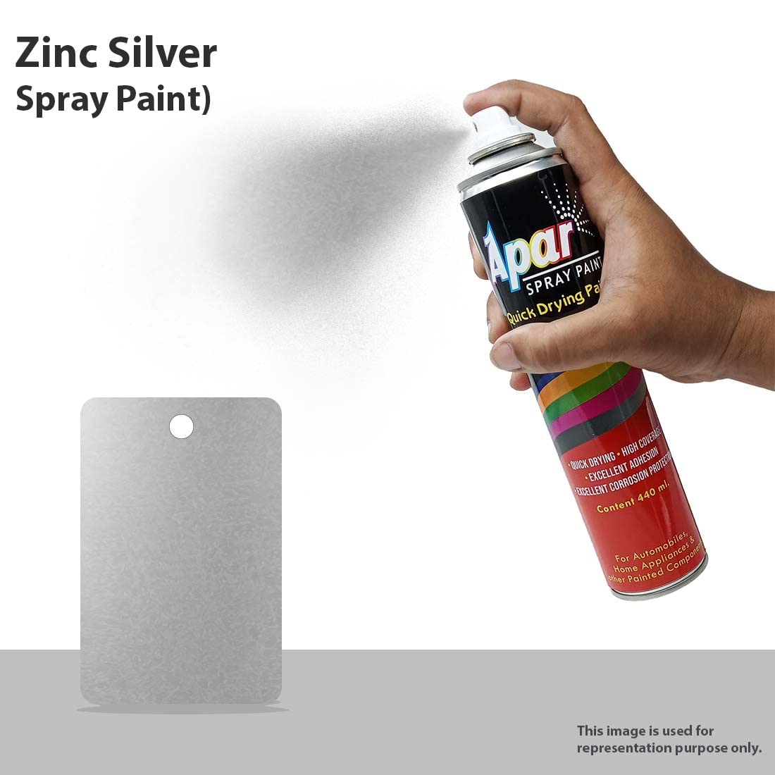 APAR Spray Paint Zinc SILVER-440ml, For Bike, Cars, Furnitures, art and craft Paint work