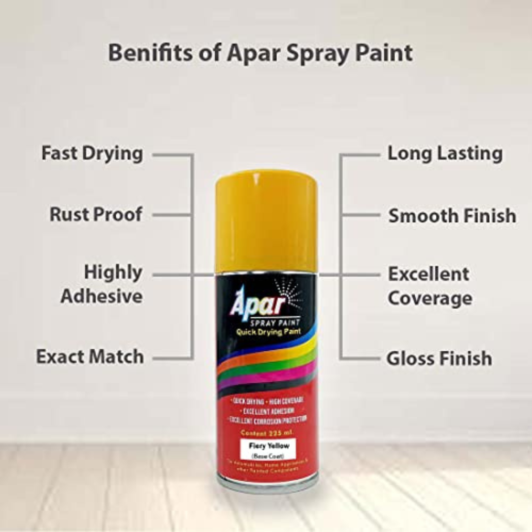 APAR Automotive Spray Paint Fiery Yellow (RC Colour Name) + GC Compatible for Maruti Cars -225 ml (Pack of 2-Pcs)