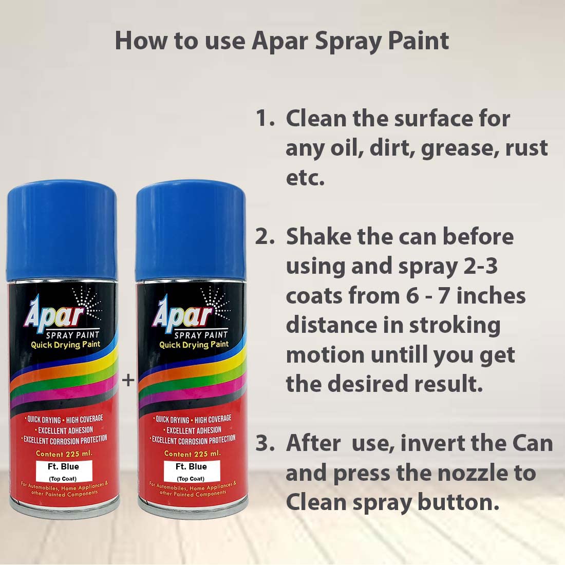 APAR Automotive Spray Paint Ft. Blue Compatible for Farmtrac Tractors -225 ml (Pack of 2-Pcs)