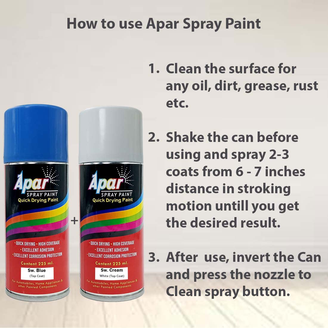 APAR Automotive Spray Paint Sw. Blue + Sw. Cream Whie Compatible for Swaraj Tractors -225 ml (Pack of 2-Pcs)