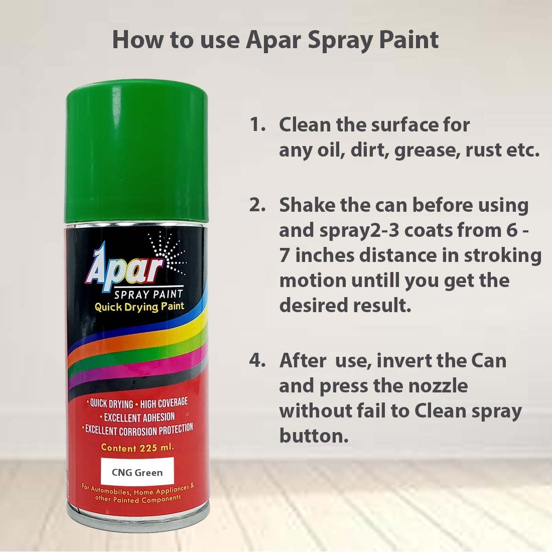 APAR Spray Paint Can CNG GREEN-225 ml (Pack of 1), For Bike, Cars, Furnitures, art and craft Paint work