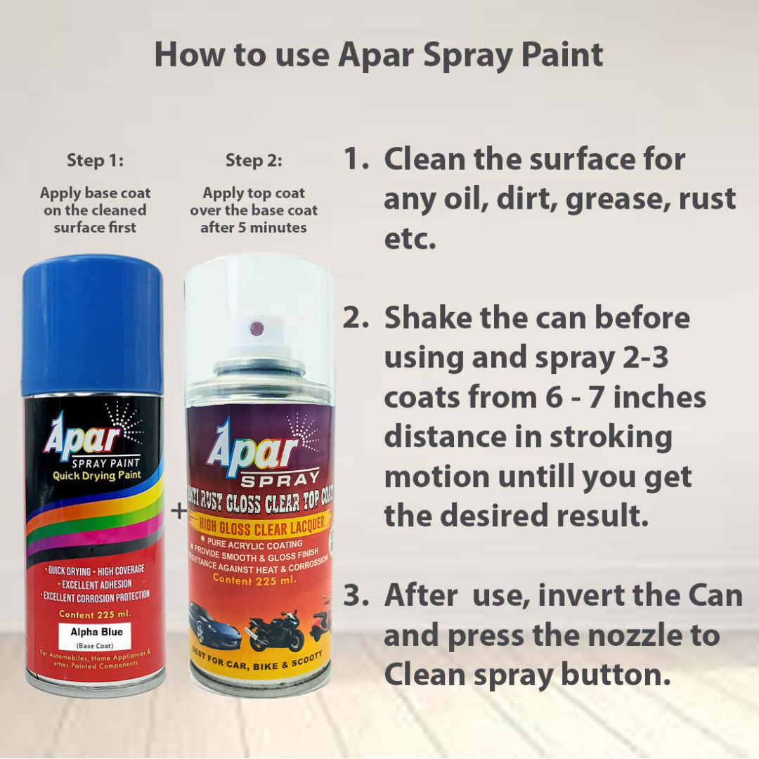 APAR Automotive Spray Paint Alpha Blue (RC Colour Name)+GC Compatible for Hyundai Aura and Verna-225 ml (Pack of 2-Pcs)