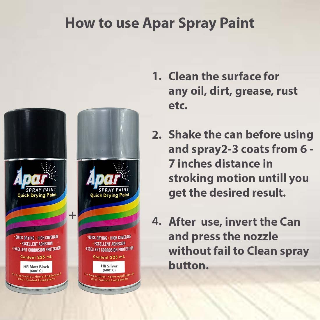 APAR Spray Paint Heat Resistance 600°C (MATT BLACK-225 ml, and SILVER -225 ml),Pack of 2-Pcs, For High Heat Surface Like silencer, boiler,chimneys etc.