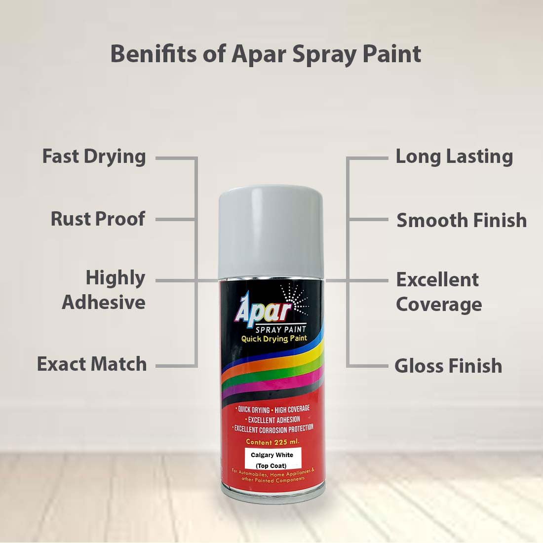 APAR Automotive Spray Paint Calgary White (RC Colour Name) Compatible for Tata Nexon -225 ml (Pack of 1-Pcs)