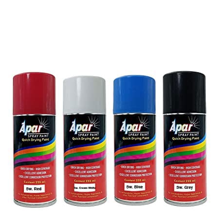 APAR Automotive Spray Paint Sw. Red, Blue, Grey and Cream White Compatible for Swaraj Tractors -225 ml (Pack of 4-Pcs)