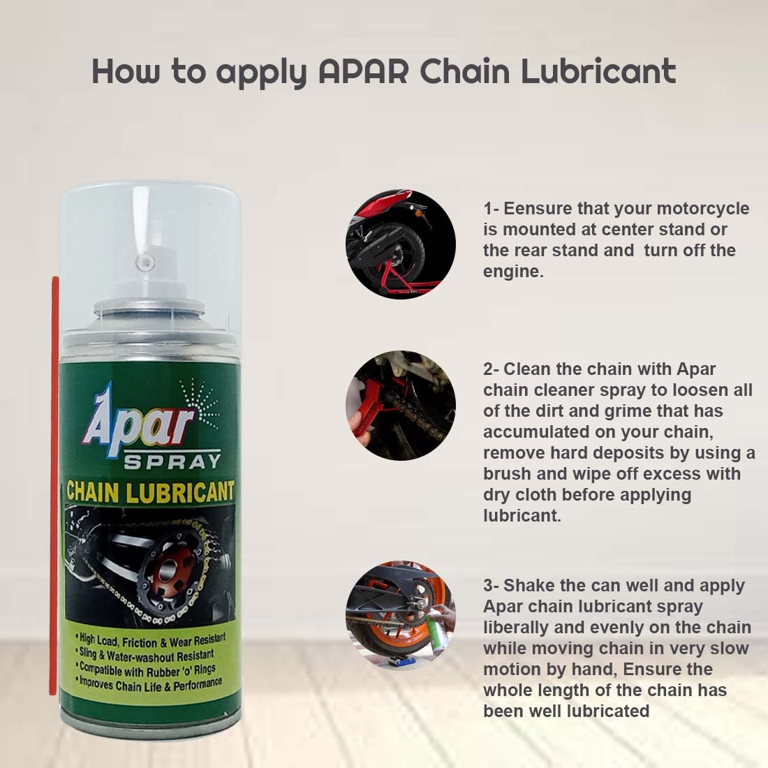 APAR Spray Chain Lubricant 150 ml.(Pack of 2 pcs) II Chain lube for all motorcycle and chain driven machines