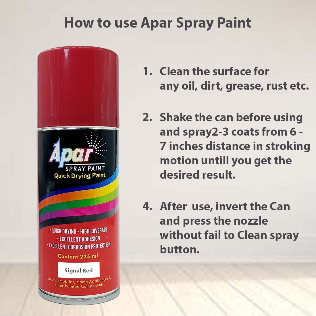 APAR Spray Paint Can SIGNAL RED-225 ml (Pack of 1), For Bike, Cars, Furnitures, art and craft Paint work