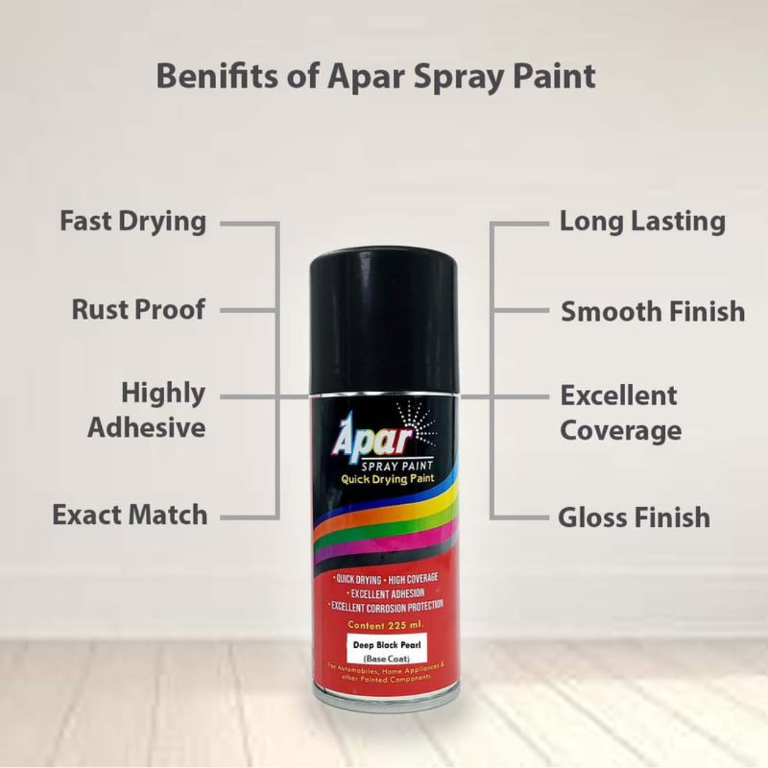 APAR Automotive Spray Paint Deep Black Pearl (RC Colour Name) + GC, Compatible for Skoda Kamiq, Fabia and Rapid Cars -225 ml (Pack of 2-Pcs)