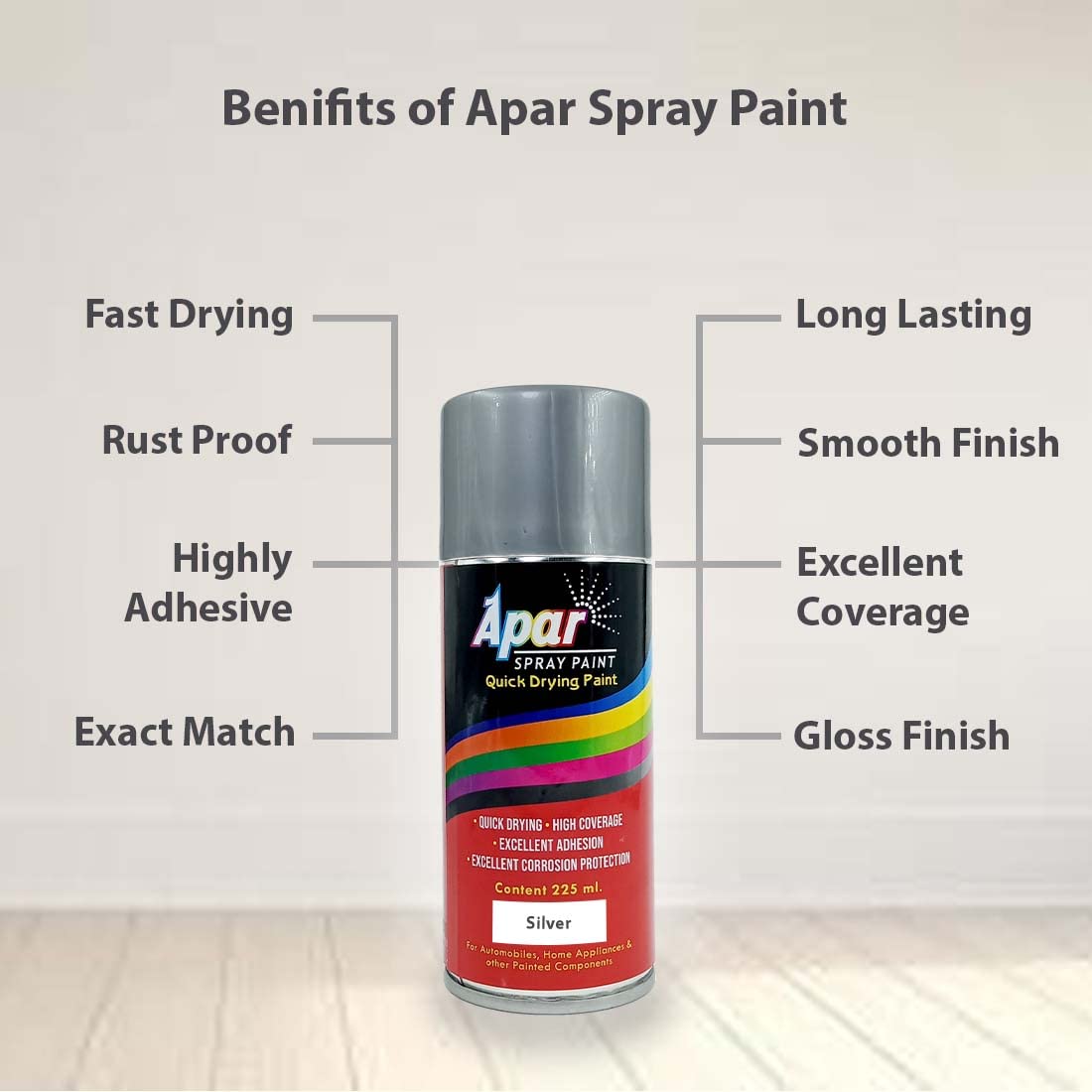 APAR Spray Paint Can SILVER-225 ml (Pack of 1), For Bike, Cars, Furnitures, art and craft Paint work